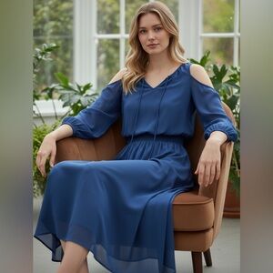 White House Black Market Blue Cold-Shoulder Maxi Dress